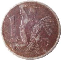 Czechoslovakia coin 1 Koruna (1922 - 1938) reverse reverse of 1 Koruna (1922 - 1938) coin with KM# 4 from Czechoslovakia. Inscription: 1 O · ŠPANIEL