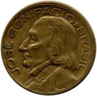 obverse of 10 Centavos (1947 - 1955) coin with KM# 561 from Brazil. Inscription: JOSE BONIFACIO * BRASIL