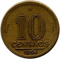 reverse of 10 Centavos (1947 - 1955) coin with KM# 561 from Brazil. Inscription: 10 CENTAVOS 1955