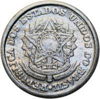 obverse of 1 Cruzeiro (1957 - 1961) coin with KM# 570 from Brazil. Inscription: REPUBLICA DOS ESTADOS UNIDOD DO BRASIL