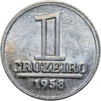 Brazil coin 1 Cruzeiro (1957 - 1961) reverse reverse of 1 Cruzeiro (1957 - 1961) coin with KM# 570 from Brazil. Inscription: 1 CRUZEIRO 1959