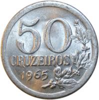 reverse of 50 Cruzeiros (1965) coin with KM# 574 from Brazil. Inscription: 50 CRUZEIROS 1965