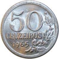 Brazil coin 50 Cruzeiros (1965) reverse reverse of 50 Cruzeiros (1965) coin with KM# 574 from Brazil. Inscription: 50 CRUZEIROS 1965