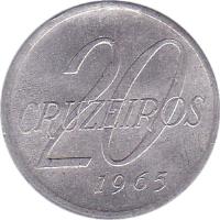reverse of 20 Cruzeiros (1965) coin with KM# 573 from Brazil. Inscription: 20 CRUZEIROS 1965