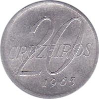 Brazil coin 20 Cruzeiros (1965) reverse reverse of 20 Cruzeiros (1965) coin with KM# 573 from Brazil. Inscription: 20 CRUZEIROS 1965