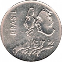 obverse of 1 Cruzeiro - 150th Anniversary of Independence (1972) coin with KM# 582 from Brazil. Inscription: BRASIL 1972 1822