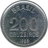 Brazil coin 200 Cruzeiros (1985 - 1986) reverse reverse of 200 Cruzeiros (1985 - 1986) coin with KM# 596 from Brazil. Inscription: BRASIL 200 CRUZEIROS 1985