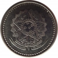 obverse of 50 Centavos (1986 - 1988) coin with KM# 604 from Brazil. Inscription: REPUBLICA FEDERATIVA DO BRASIL 15 de Novembro de 1889