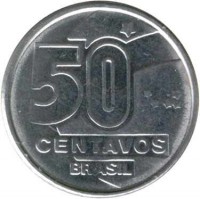 Brazil coin 50 Centavos (1989 - 1990) obverse obverse of 50 Centavos (1989 - 1990) coin with KM# 614 from Brazil. Inscription: 50 CENTAVOS BRASIL