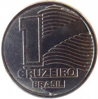 obverse of 1 Cruzeiro (1990) coin with KM# 617 from Brazil. Inscription: 1 CRUZEIRO BRASIL