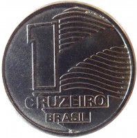 Brazil coin 1 Cruzeiro (1990) obverse obverse of 1 Cruzeiro (1990) coin with KM# 617 from Brazil. Inscription: 1 CRUZEIRO BRASIL