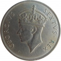 British East Africa coin 1 Shilling - George VI (1948 - 1952) obverse obverse of 1 Shilling - George VI (1948 - 1952) coin with KM# 31 from British East Africa. Inscription: GEORGIVS SEXTVS · REX