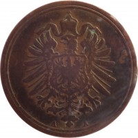 obverse of 1 Pfennig - Wilhelm I - Small eagle (1873 - 1889) coin with KM# 1 from Germany. Inscription: A A