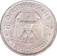 obverse of 5 Reichsmark - Potsdam Garrison Church (1934 - 1935) coin with KM# 83 from Germany. Inscription: Deutsches Reich 1935 5 Reichsmark