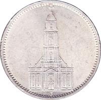 reverse of 5 Reichsmark - Potsdam Garrison Church (1934 - 1935) coin with KM# 83 from Germany.