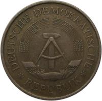 obverse of 5 Mark - 20 Years of GDR (1969) coin with KM# 22 from Germany. Inscription: DEUTSCHE DEMOKRATISCHE REPUBLIK