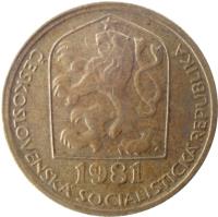 obverse of 20 Haléřů (1972 - 1990) coin with KM# 74 from Czechoslovakia. Inscription: ČESKOSLOVENSKÁ SOCIALISTICKÁ REPUBLIKA 1973