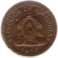 obverse of 1 Centavo (1935 - 1957) coin with KM# 77 from Honduras. Inscription: REPUBLICA DE HONDURAS