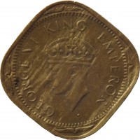 obverse of 2 Annas - George VI (1942 - 1944) coin with KM# 541a from India. Inscription: GEORGE VI KING EMPEROR