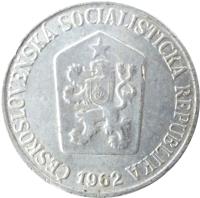 obverse of 5 Haléřů (1962 - 1976) coin with KM# 53 from Czechoslovakia. Inscription: ČESKOSLOVENSKÁ SOCIALISTICKÁ REPUBLIKA 1974