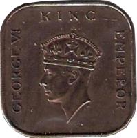 obverse of 1 Cent - George VI - Larger (1939 - 1941) coin with KM# 2 from Malaya. Inscription: GEORGE VI KING EMPEROR
