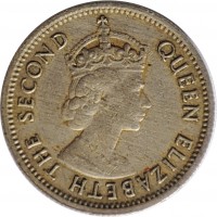 obverse of 5 Cents - Elizabeth II - 1'st Portrait (1953 - 1961) coin with KM# 1 from Malaya and British Borneo. Inscription: QUEEN ELIZABETH THE SECOND