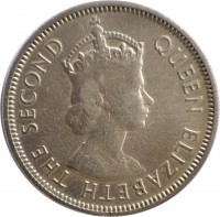 obverse of 20 Cents - Elizabeth II - 1'st Portrait (1954 - 1961) coin with KM# 3 from Malaya and British Borneo. Inscription: QUEEN ELIZABETH THE SECOND