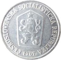 obverse of 10 Haléřů (1961 - 1971) coin with KM# 49 from Czechoslovakia. Inscription: ČESKOSLOVENSKÁ SOCIALISTICKÁ REPUBLIKA