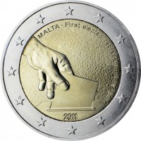 obverse of 2 Euro - First Electives (2011) coin with KM# 144 from Malta. Inscription: MALTA - First elected representatives 1849 2011