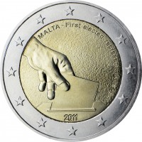 Malta coin 2 Euro - First Electives (2011) obverse obverse of 2 Euro - First Electives (2011) coin with KM# 144 from Malta. Inscription: MALTA - First elected representatives 1849 2011