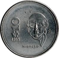 Mexico coin 10 Pesos (1985 - 1990) reverse reverse of 10 Pesos (1985 - 1990) coin with KM# 512 from Mexico. Inscription: $10 1987 HIDALGO M
