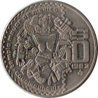 reverse of 50 Pesos - Coyolxauhqui (1982 - 1984) coin with KM# 490 from Mexico. Inscription: templo mayor de mexico coyolxauhqui 50$ 1982