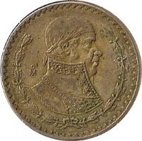 Mexico coin 1 Peso (1957 - 1967) reverse reverse of 1 Peso (1957 - 1967) coin with KM# 459 from Mexico.