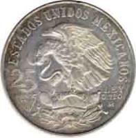 obverse of 25 Pesos - Olympic Games (1968) coin with KM# 479 from Mexico. Inscription: ESTADOS UNIDOS MEXICANOS 25 PESOS LEY 0.720 M