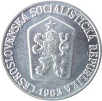 obverse of 3 Haléře (1962 - 1963) coin with KM# 52 from Czechoslovakia. Inscription: ČESKOSLOVENSKÁ SOCIALISTICKÁ REPUBLIKA 1963