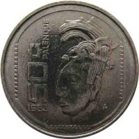 Mexico coin 50 Centavos (1983) reverse reverse of 50 Centavos (1983) coin with KM# 492 from Mexico. Inscription: 50 c 1983 PALENQUE