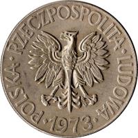 obverse of 10 Złotych - Smaller (1969 - 1973) coin with Y# 50a from Poland. Inscription: POLSKA · RZECZPOSPOLITA · LUDOWA · 1989 ·