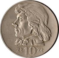 Poland coin 10 Złotych - Smaller (1969 - 1973) reverse reverse of 10 Złotych - Smaller (1969 - 1973) coin with Y# 50a from Poland. Inscription: ZŁ 10 ZŁ