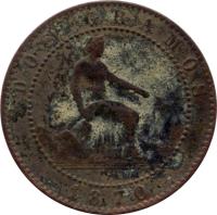 Spain coin 2 Centimos - Provisional Government (1870) obverse obverse of 2 Centimos - Provisional Government (1870) coin with KM# 661 from Spain. Inscription: DOS GRAMOS 1870 L M