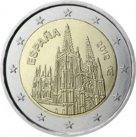 Spain coin 2 Euro - Juan Carlos I - Burgos Cathedral (2012) obverse obverse of 2 Euro - Juan Carlos I - Burgos Cathedral (2012) coin with KM# 1254 from Spain. Inscription: ESPAÑA 2012 M