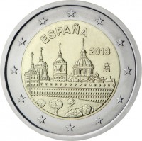 Spain coin 2 Euro - Juan Carlos I - Escorial (2013) obverse obverse of 2 Euro - Juan Carlos I - Escorial (2013) coin with KM# 1305 from Spain. Inscription: ESPAÑA 2013 M