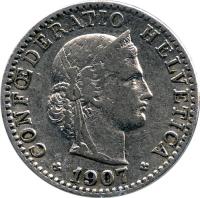 obverse of 20 Rappen (1881 - 1938) coin with KM# 29 from Switzerland. Inscription: CONFŒDERATIO HELVETICA LIBERTAS 1921