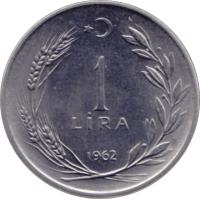 Turkey coin 1 Lira (1959 - 1980) reverse reverse of 1 Lira (1959 - 1980) coin with KM# 889a from Turkey. Inscription: 1 LIRA 1978