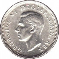 obverse of 6 Pence - George VI (1937 - 1946) coin with KM# 852 from United Kingdom. Inscription: GEORGIVS VI D:G:BR:OMN:REX