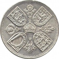 United Kingdom coin 5 Shillings - Elizabeth II - Coronation (1953) reverse reverse of 5 Shillings - Elizabeth II - Coronation (1953) coin with KM# 894 from United Kingdom. Inscription: 19 53 EF CT