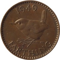 United Kingdom coin 1 Farthing - George VI - Without IND:IMP (1949 - 1952) reverse reverse of 1 Farthing - George VI - Without IND:IMP (1949 - 1952) coin with KM# 867 from United Kingdom. Inscription: 1949 FARTHING