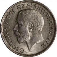 obverse of 6 Pence - George V (1920 - 1926) coin with KM# 815a from United Kingdom. Inscription: GEORGIVS V DEI GRA:BRITT:OMN:REX