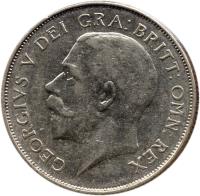 obverse of 1 Shilling - George V (1920 - 1926) coin with KM# 816a from United Kingdom. Inscription: GEORGIVS V DEI GRA:BRITT:OMN:REX