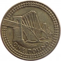 United Kingdom coin 1 Pound - Elizabeth II - Forth Bridge - 4'th Portrait (2004) reverse reverse of 1 Pound - Elizabeth II - Forth Bridge - 4'th Portrait (2004) coin with KM# 1048 from United Kingdom. Inscription: ONE POUND