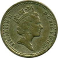 United Kingdom coin 1 Pound - Elizabeth II - British Royal Arms - 3'rd Portrait (1993) obverse obverse of 1 Pound - Elizabeth II - British Royal Arms - 3'rd Portrait (1993) coin with KM# 964 from United Kingdom. Inscription: ELIZABETH II D · G · REG · F · D · 1993 RDM